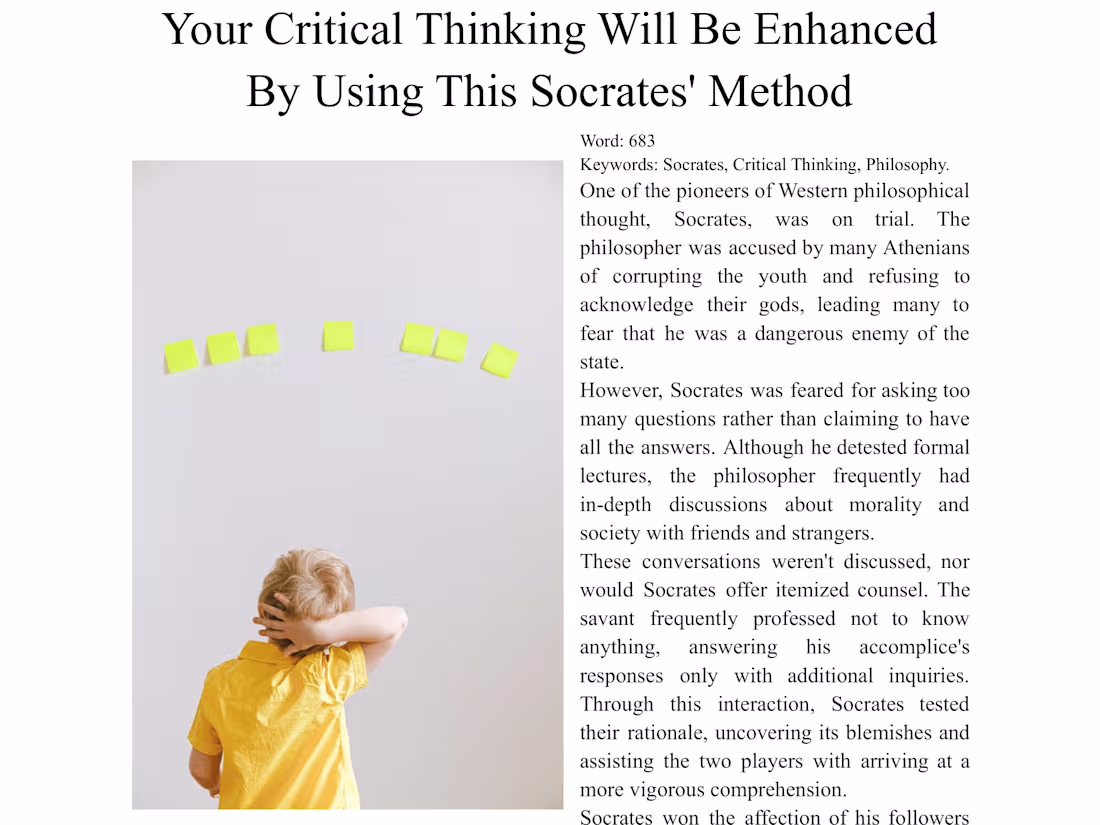 Cover image for Your Critical Thinking Will Be Enhanced By Using This Socrates' 