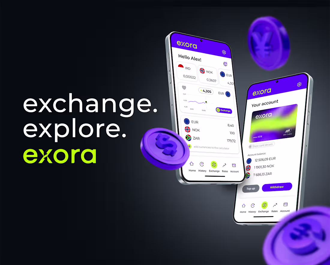 Cover image for UX/UI - exora, Money Exchange App, 2025