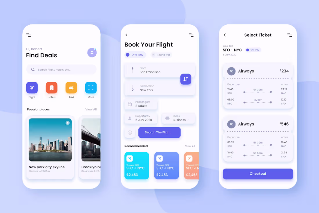 Cover image for A clean, light-themed flight booking