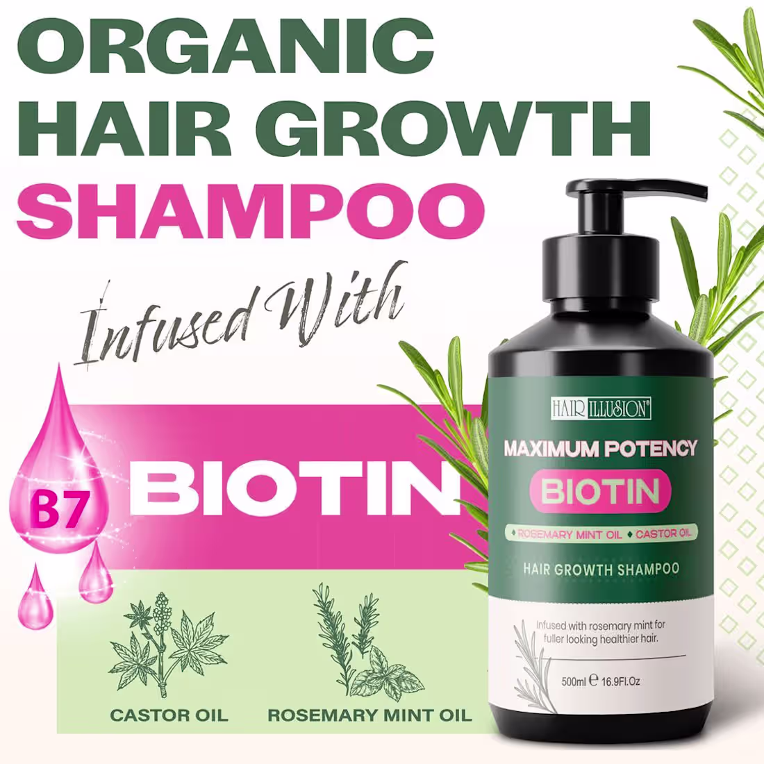 Cover image for Amazon Infographics Design for Hair Illusion Biotin Shampoo

