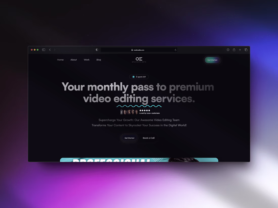 Cover image for Oneforedits - Productised video editing agency 