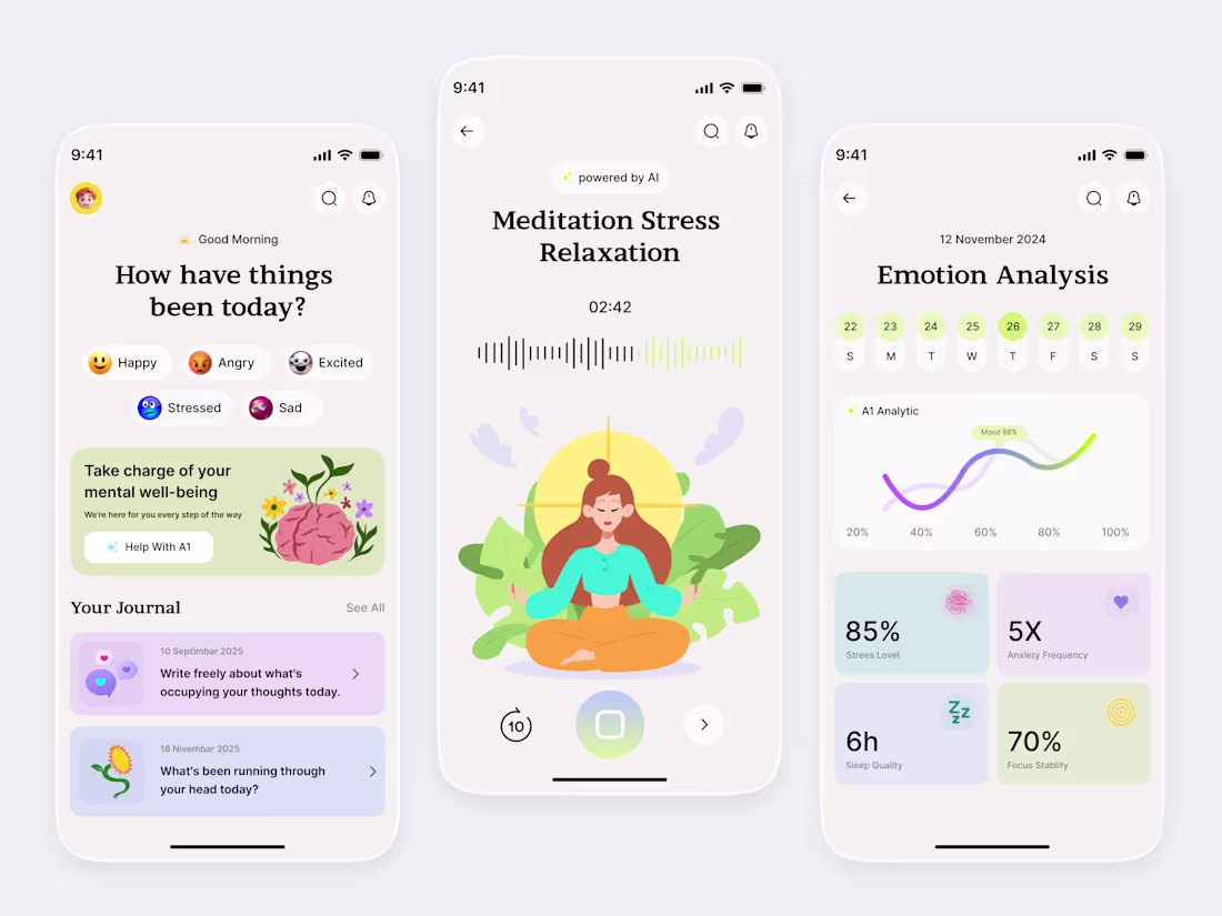 Cover image for Here is my AI-Powered Mental Wellness App UI Redesign Feel f...