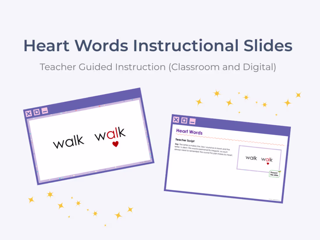 Cover image for Heart Words Instructional Slide Deck (K–5 Teacher-Guided Pho...