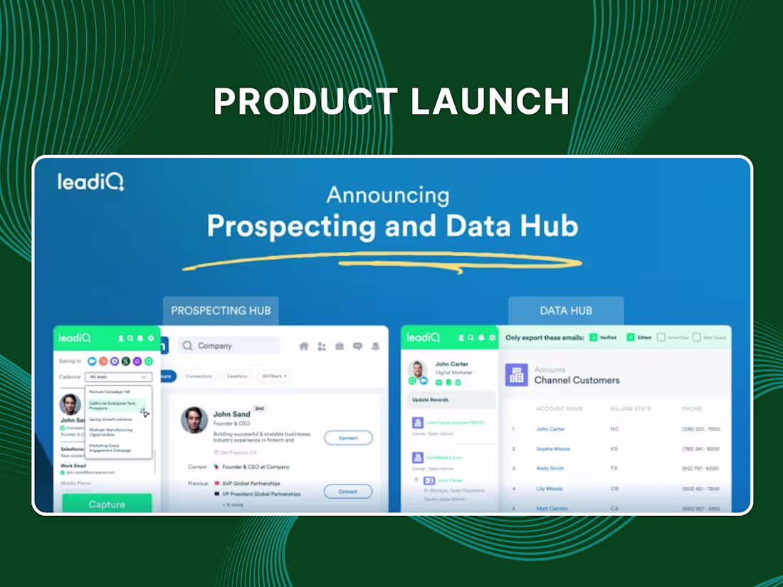 Cover image for Prospecting Hub & Data Hub Launch — LeadIQ
