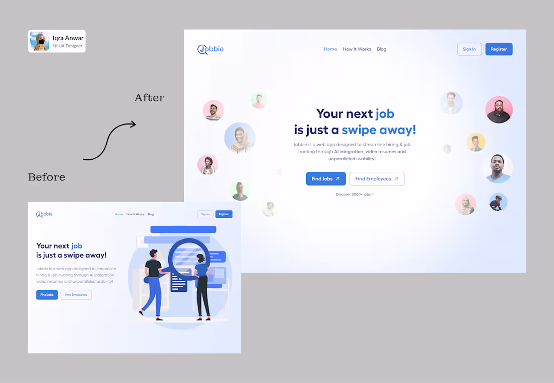 Cover image for Before Vs After - Jobseekers hero section design
