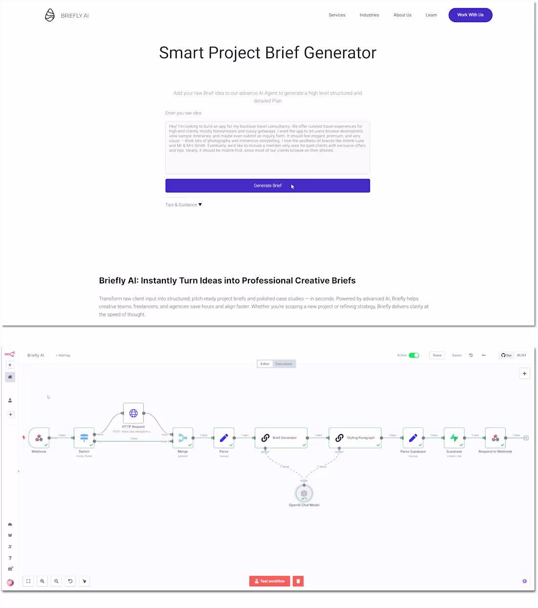 Cover image for Briefly AI - Smart Brief Generator | Bubble | n8n