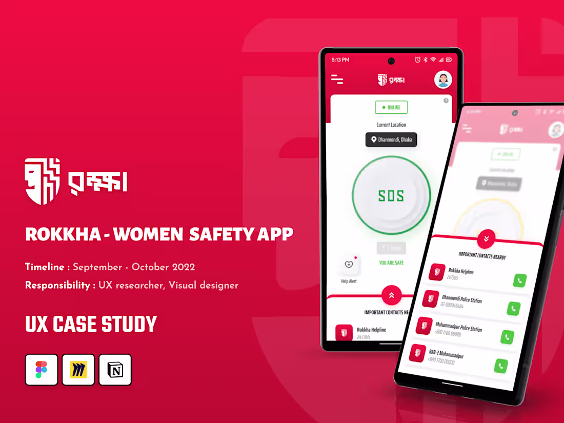 Cover image for 
Women Safety Companion | Rokkha - UX UI Case Study