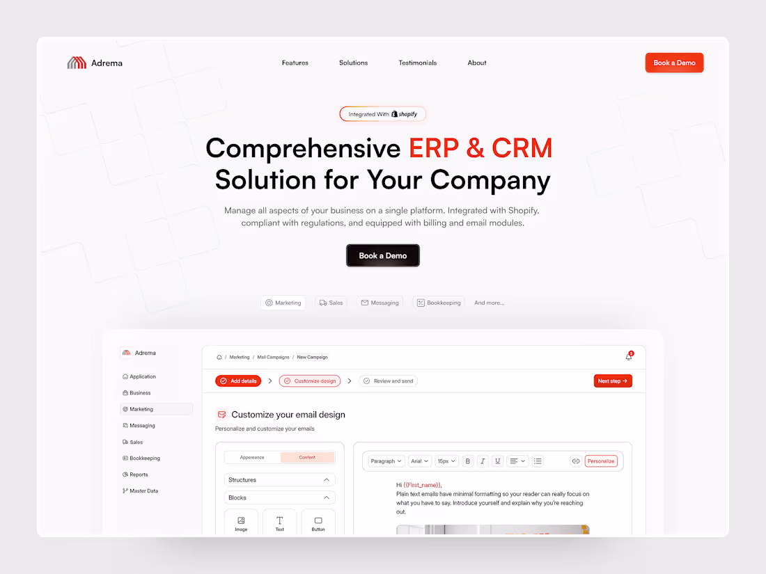 Cover image for Adrema ERP and CRM Landing page