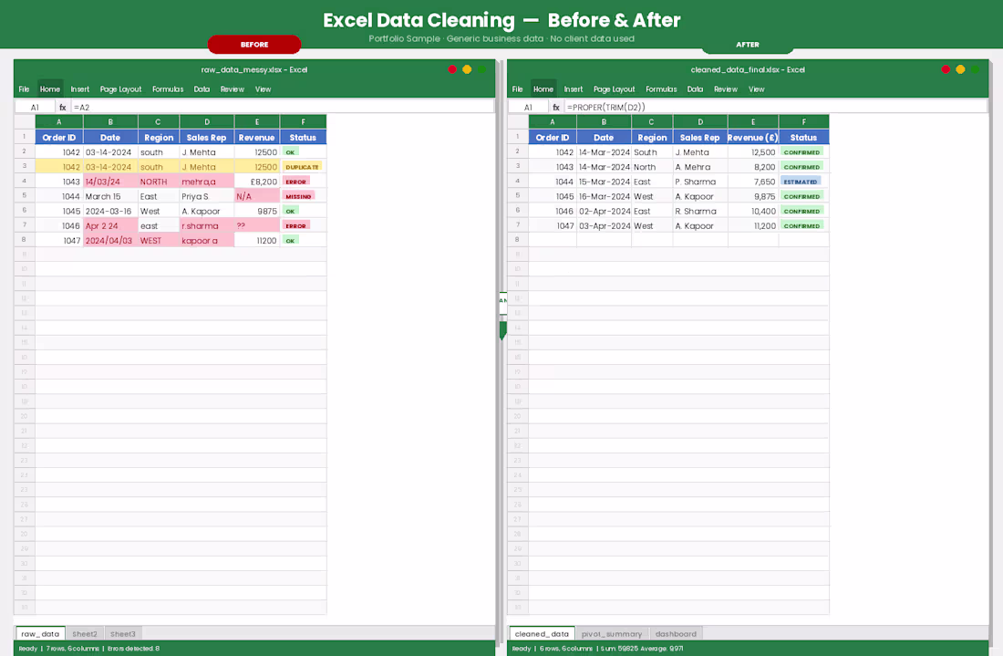 Cover image for Excel Data Cleaning, Formatting &