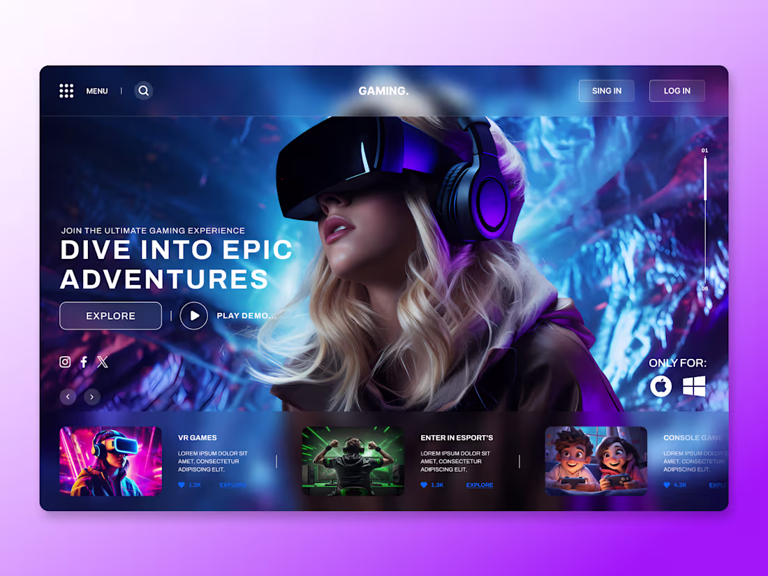 Cover image for Immersive Gaming Landing Page Design