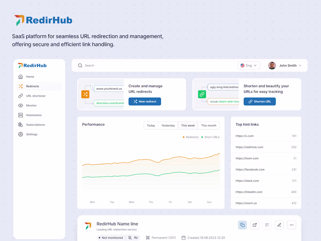 Cover image for RedirHub: Seamless URL Redirection and Management SaaS