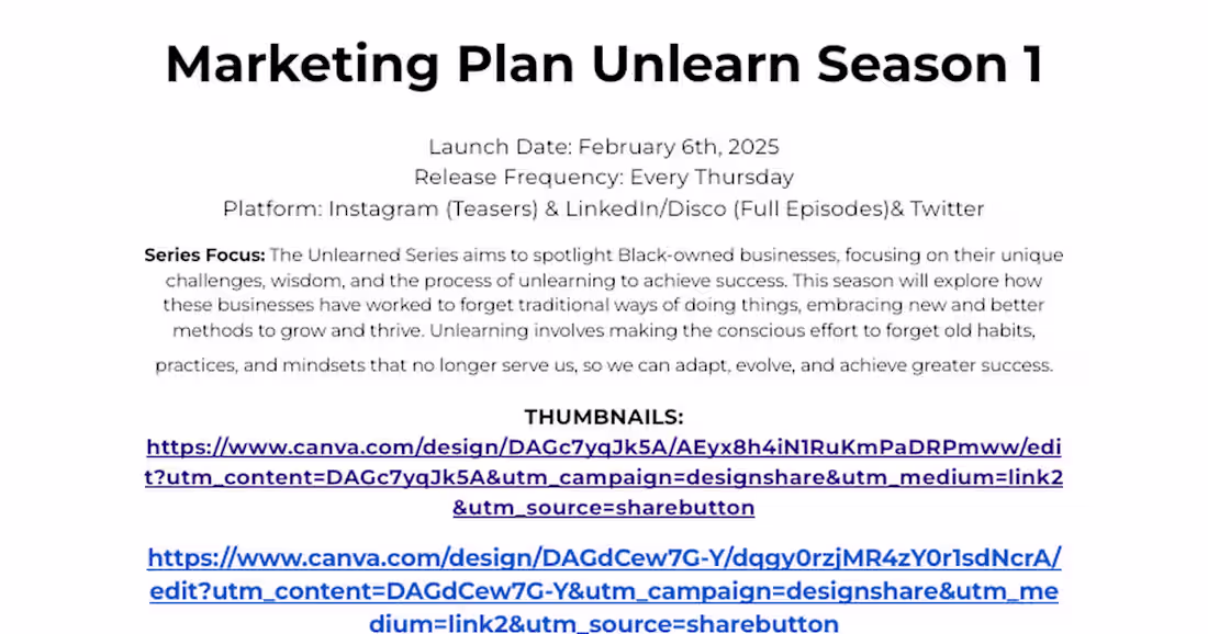 Cover image for Marketing Plan Unlearn Season