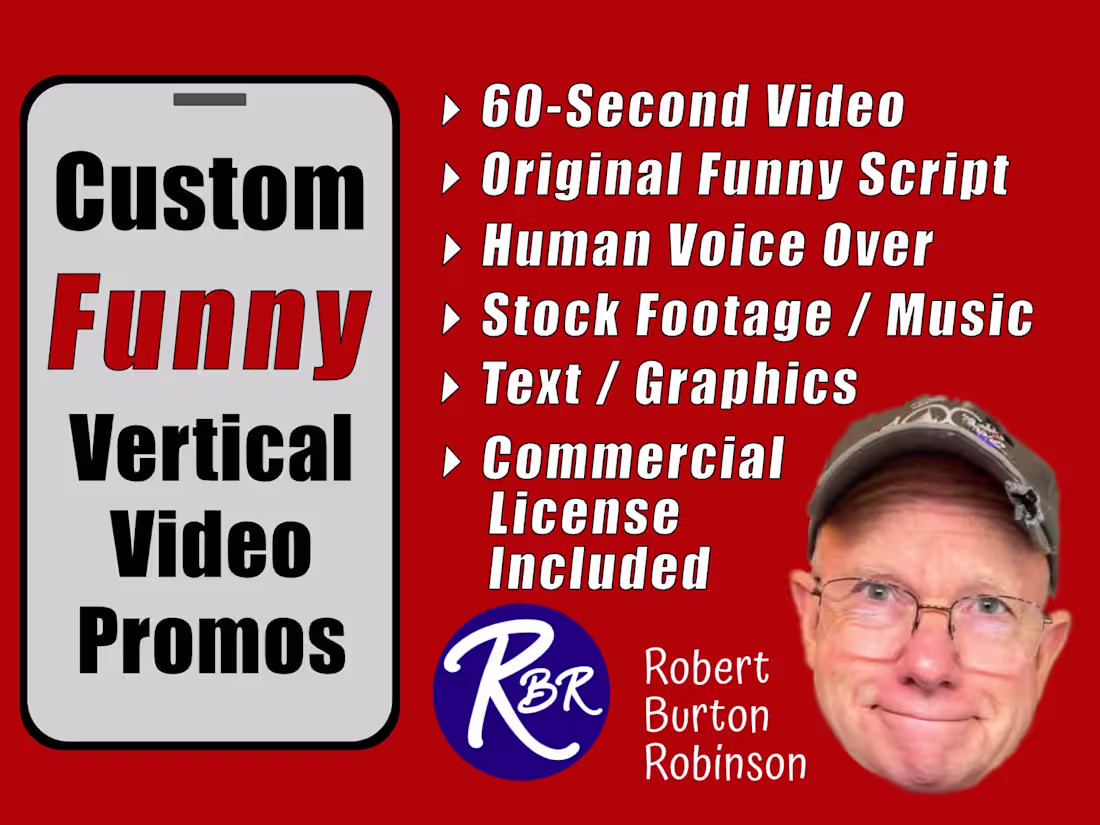 Cover image for 60-Second Video - includes funny script, voice over, music