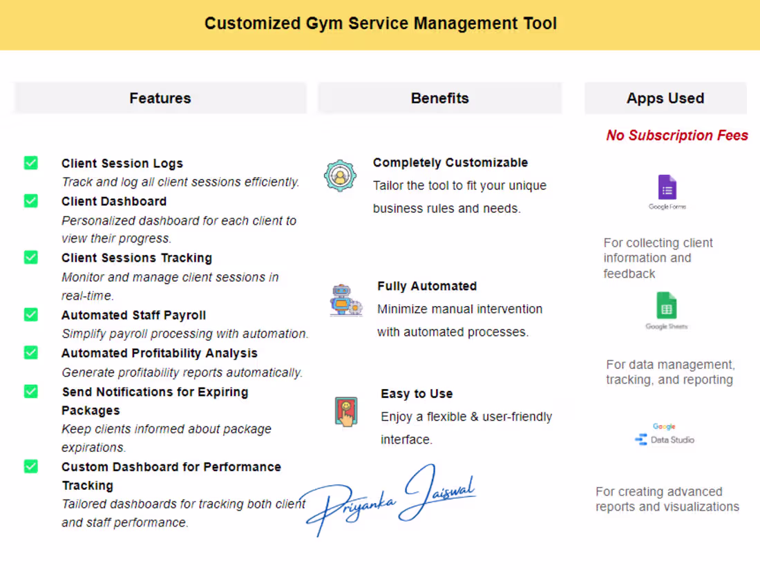 Cover image for Customized Gym Service Management Tool
