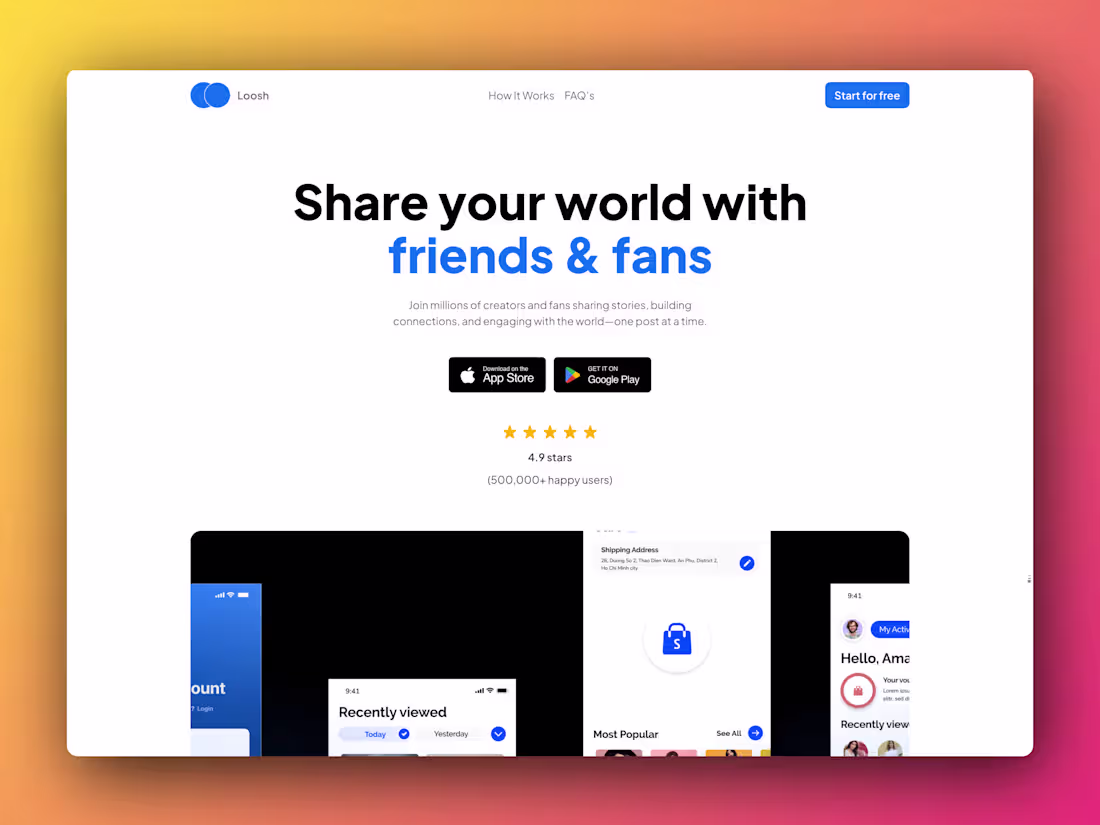 Cover image for Loosh - Mobile App Landing Page