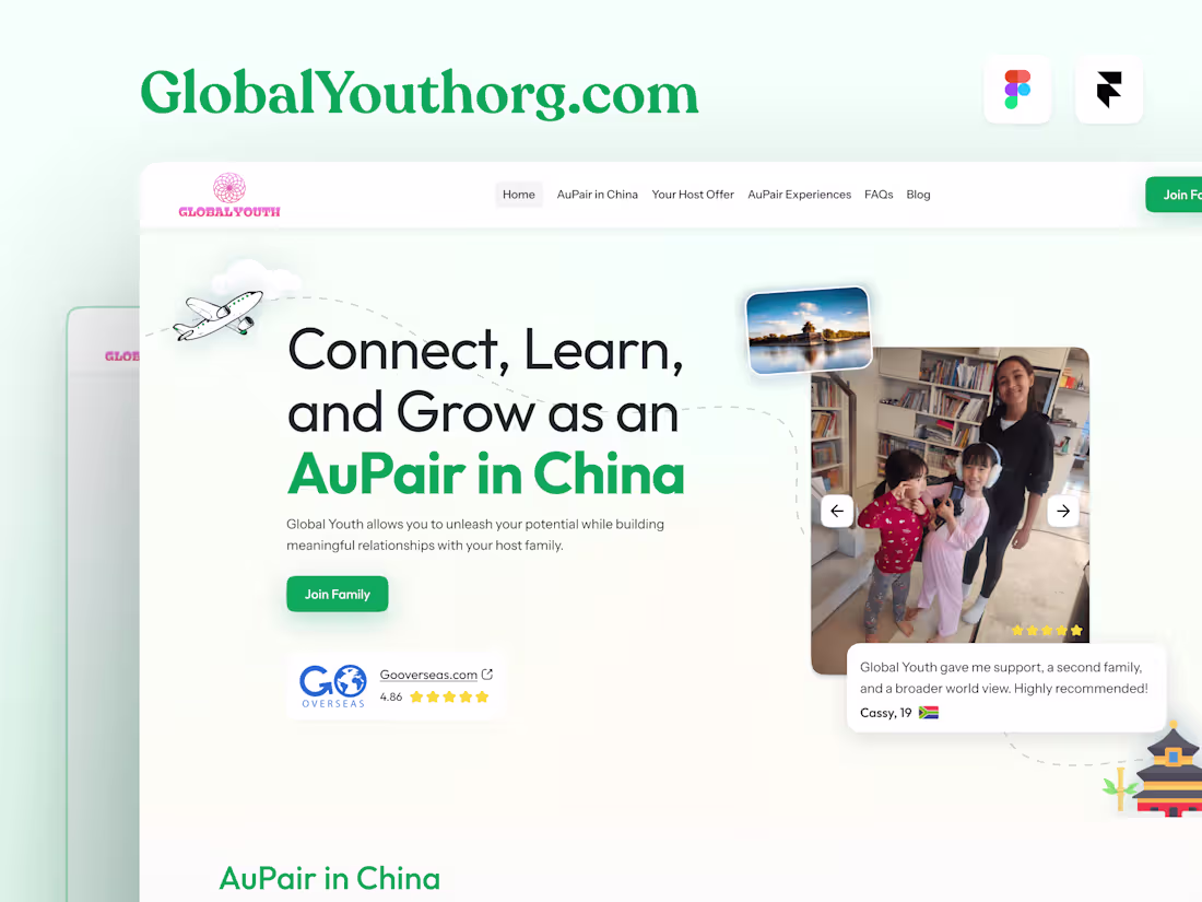 Cover image for Globalyouthorg - Website for a AuPair in China program.
