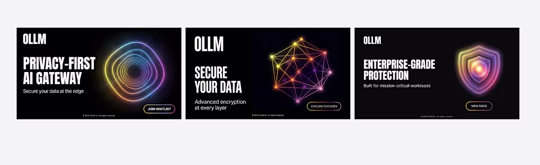 Cover image for OLLM AI privacy-first AI gateway project - product hunt banner.
