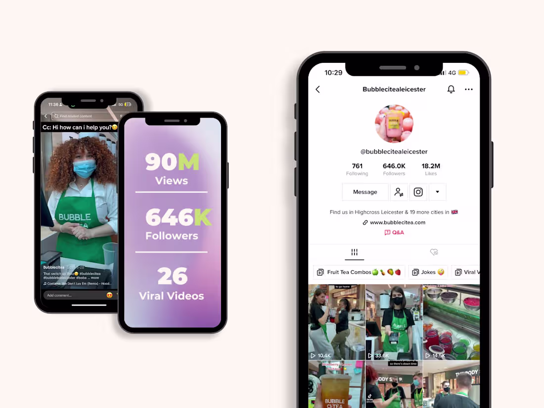 Cover image for Bubble CiTea Leicester TikTok Account Growth 