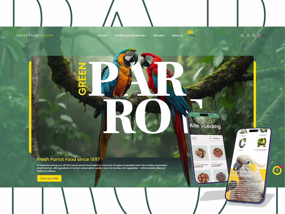 Cover image for Shopify e-Commerce Full rebranding | Natural Parrot Food