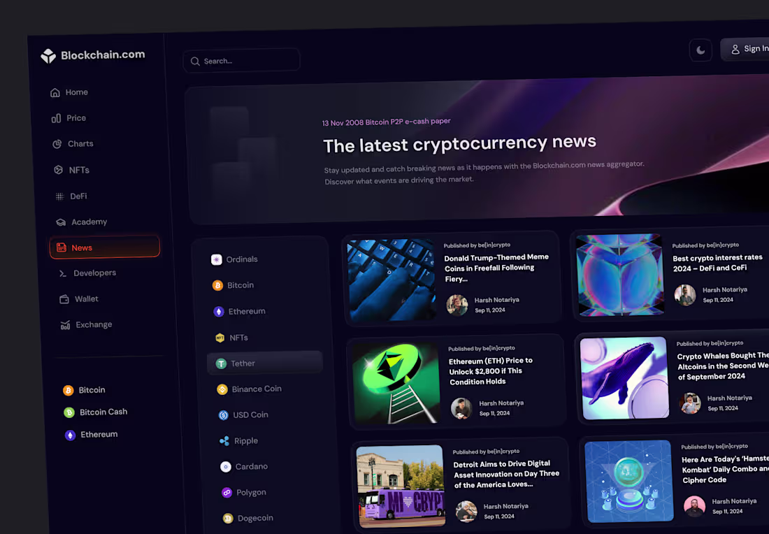 Cover image for Cryptocurrency News and Market Dashboard Design