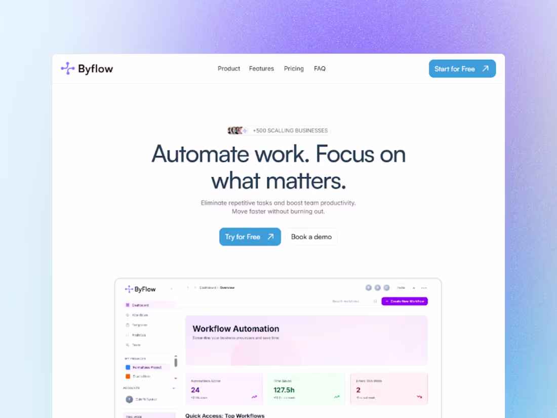 Cover image for Byflow: Modern SaaS Landing Page Design