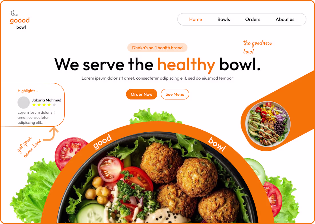 Cover image for Healthy food landing page design for “The Goood Bowl.” Craft...