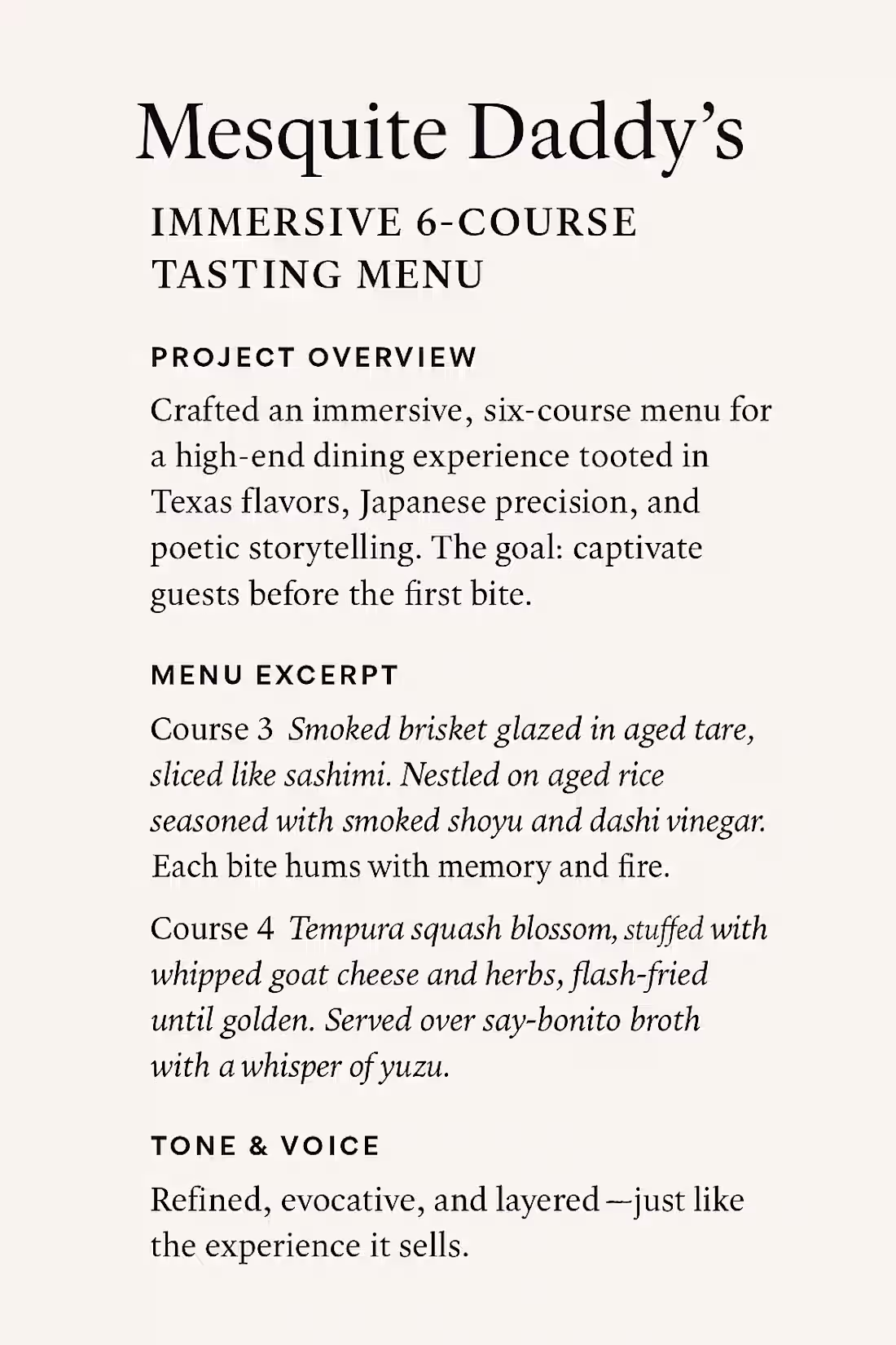 Cover image for Mesquite Daddy’s: Immersive 6-Course Tasting Menu