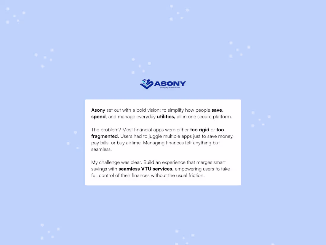 Cover image for A FinTech Platform- Asony