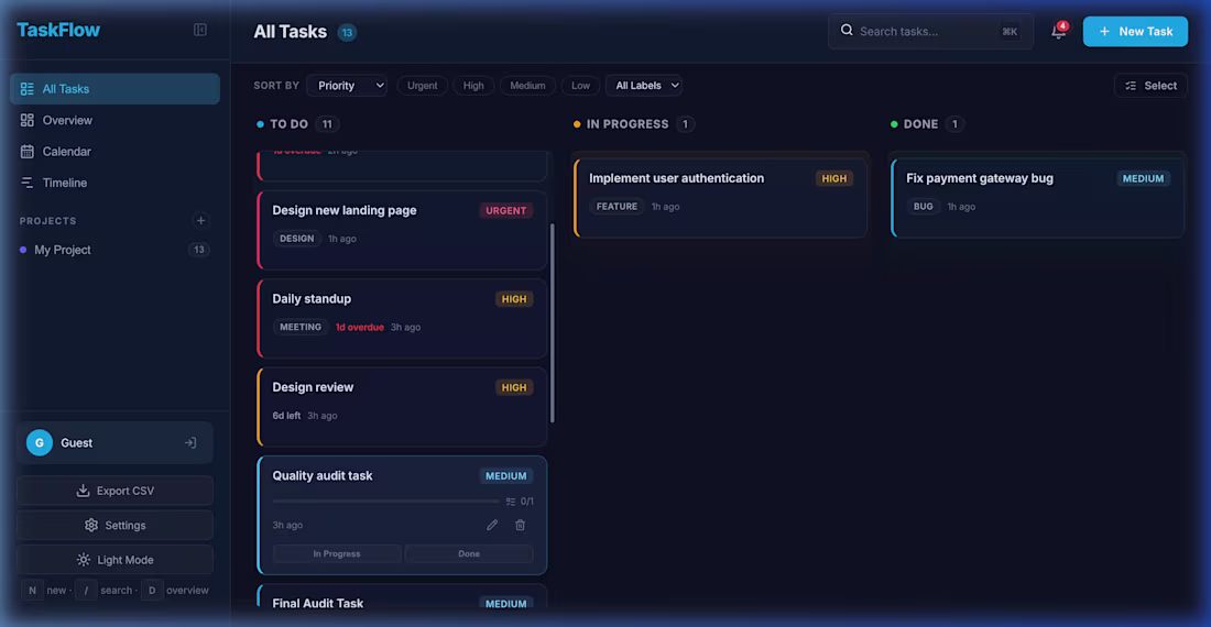 Cover image for TaskFlow (Kanban Board)
