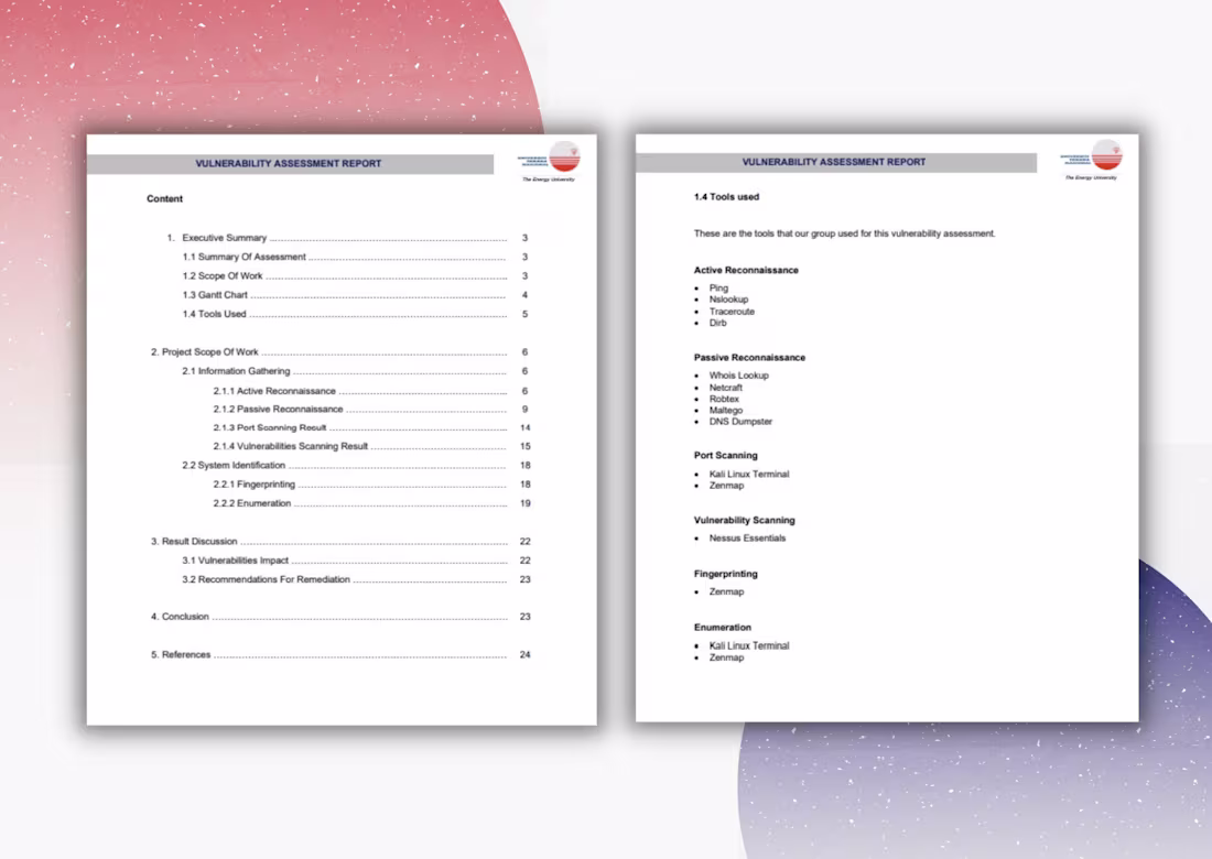 Cover image for Vulnerability Assessment Report