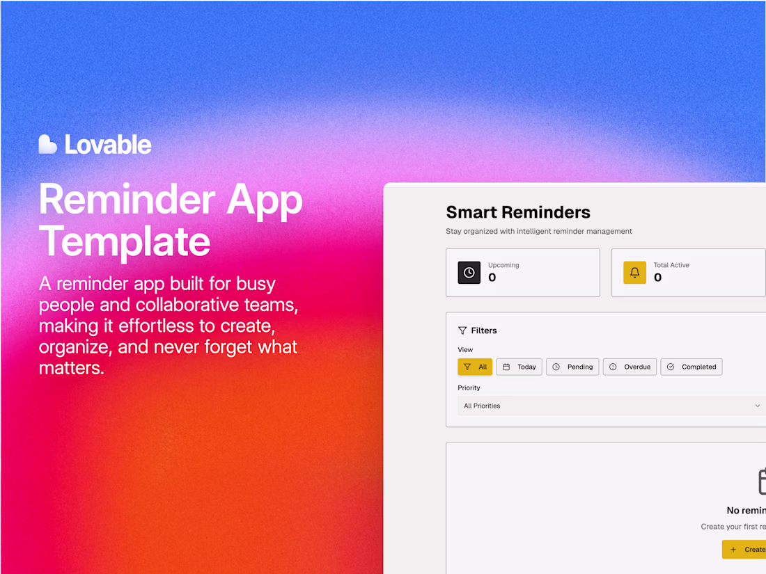 Cover image for Remindly - Smart Reminder App Template