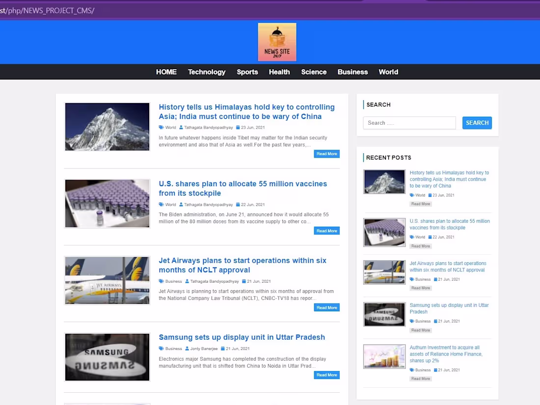 Cover image for news project with php and html, css and javascript