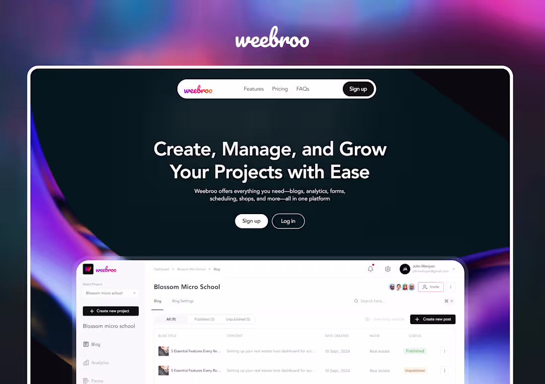 Cover image for Weebro Website Landing Page Design