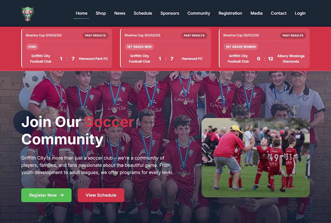 Cover image for Griffith City FC Website Development