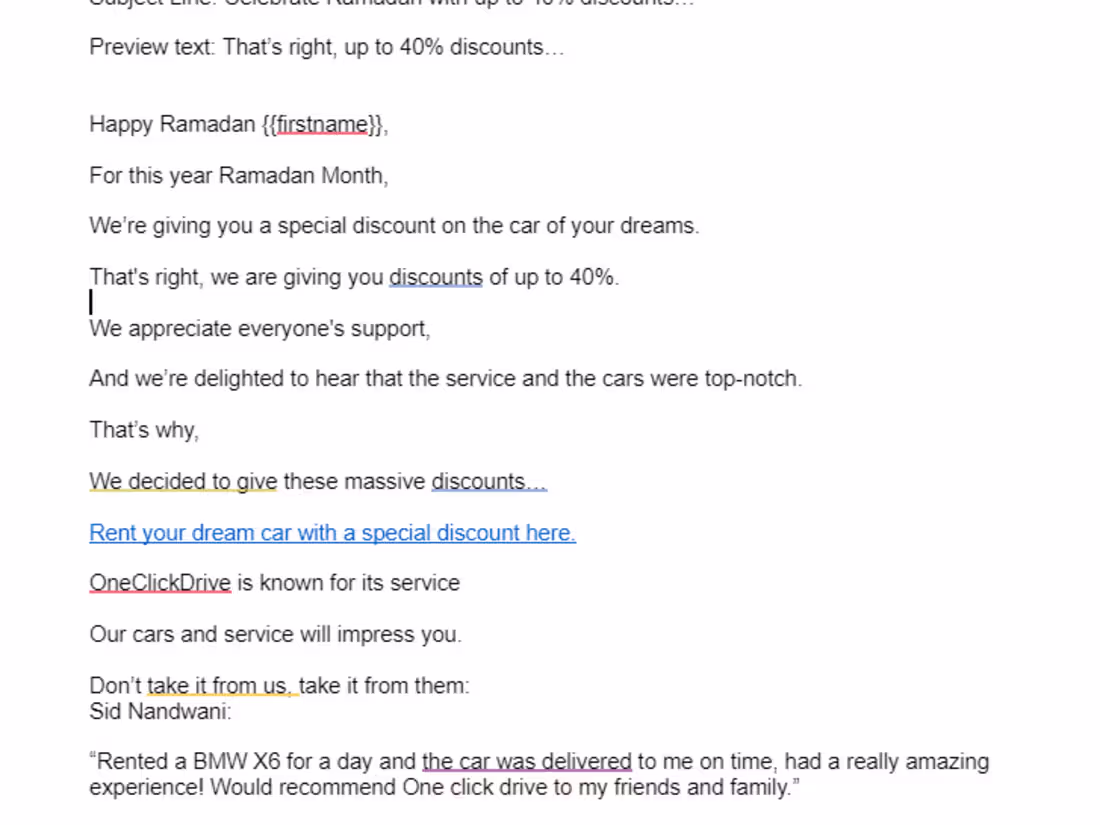 Cover image for Email for OneClickDrive car rental in dubai