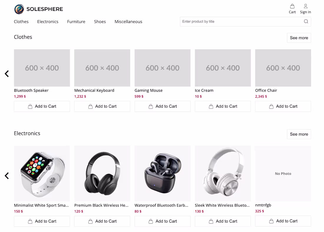 Cover image for Solesphere - online store where you can buy various goods De...