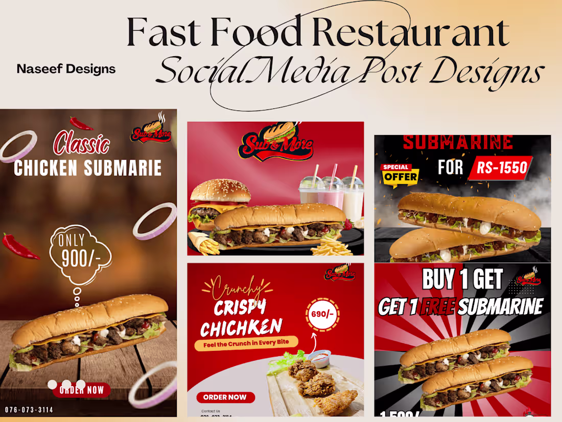 Cover image for Fast Food Restaurant Social Media Post Designs
