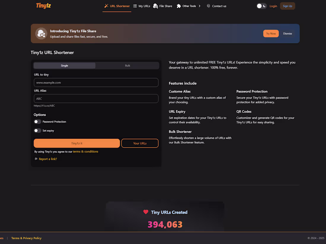 Cover image for Tiny1z - Free URL Shortener & Secure File Sharing