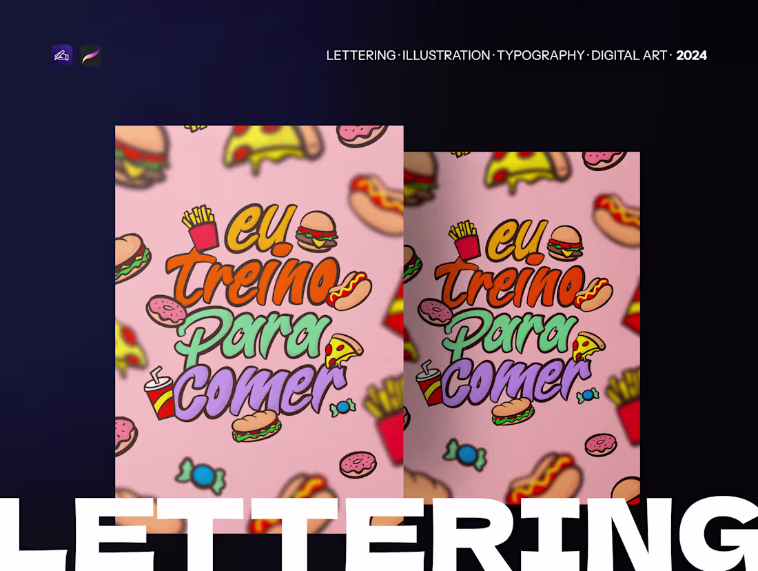 Cover image for Eu Treino Para Comer é uma composição de lettering divertida...