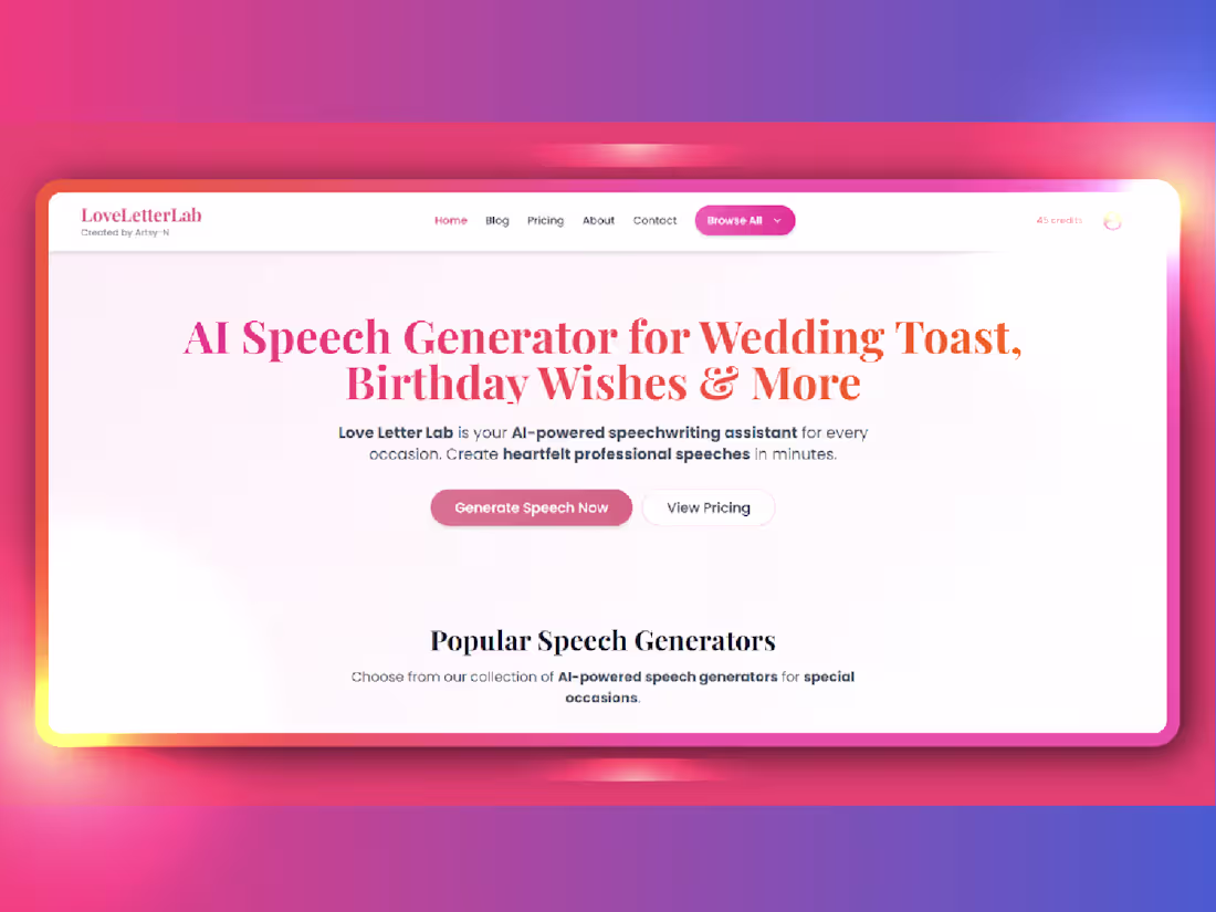 Cover image for Love Letter Lab – AI Speech Generator for Every Occasion