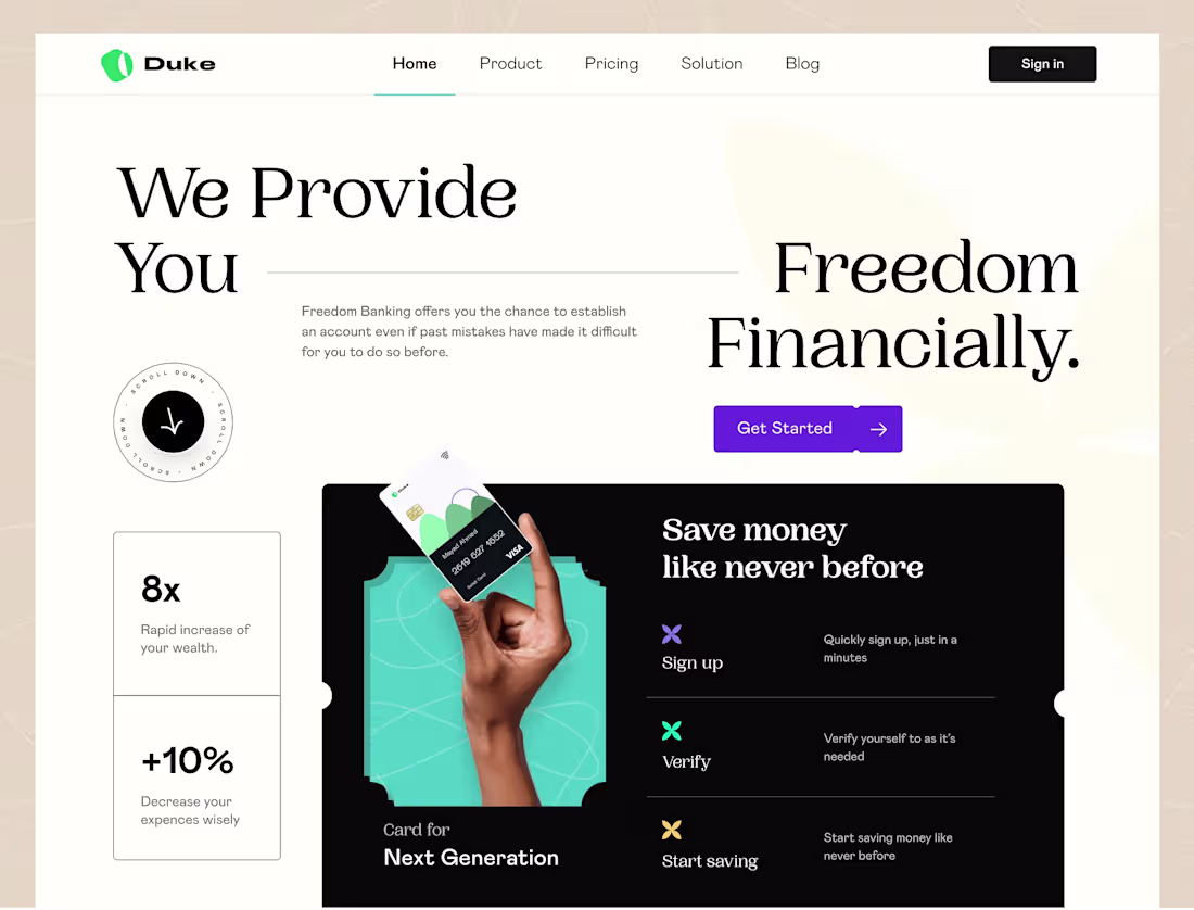Cover image for Duke - Banking Landing Page for FinTech Design Project Conce...