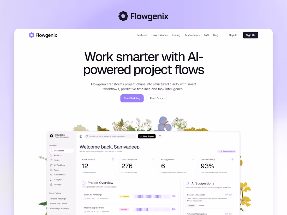 Cover image for Flowgenix AI Project Management SaaS Framer Website