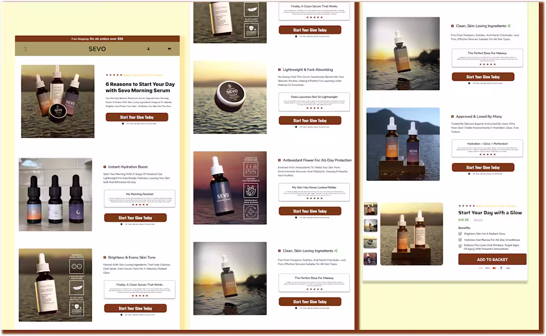 Cover image for Landing page for Sevo Morning Serum