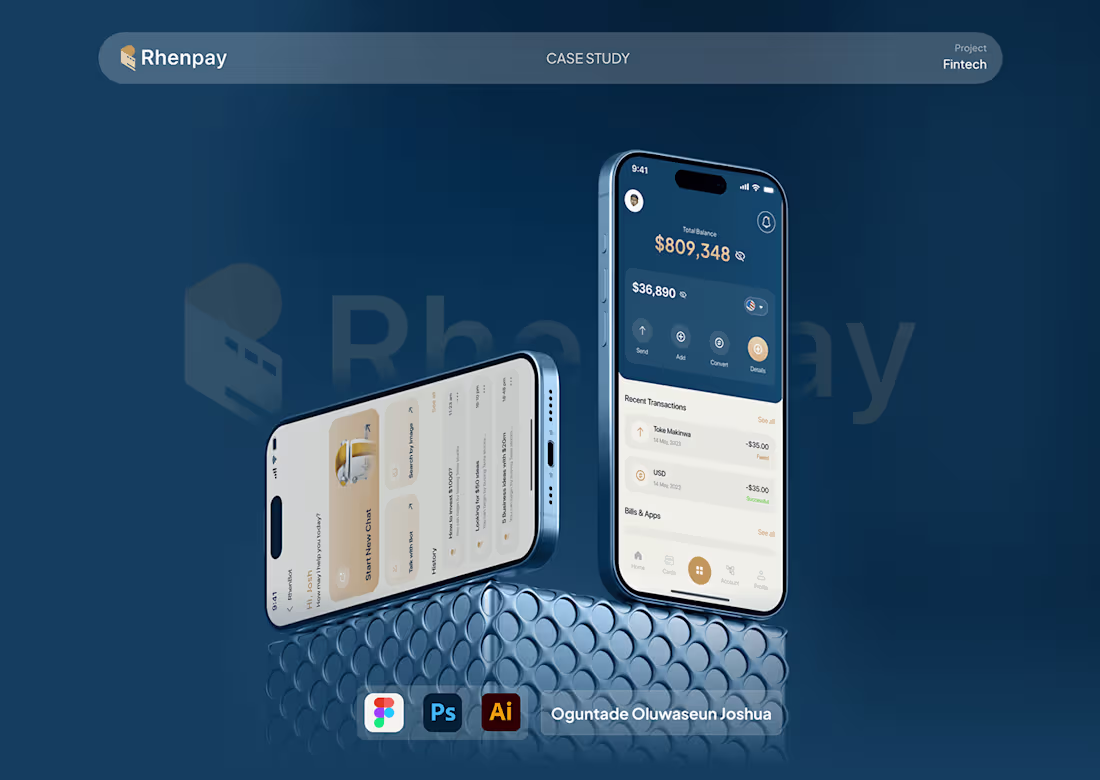 Cover image for RHENPAY (FINTECH) MOBILE APP & BRANDING CASE STUDY :: Behance