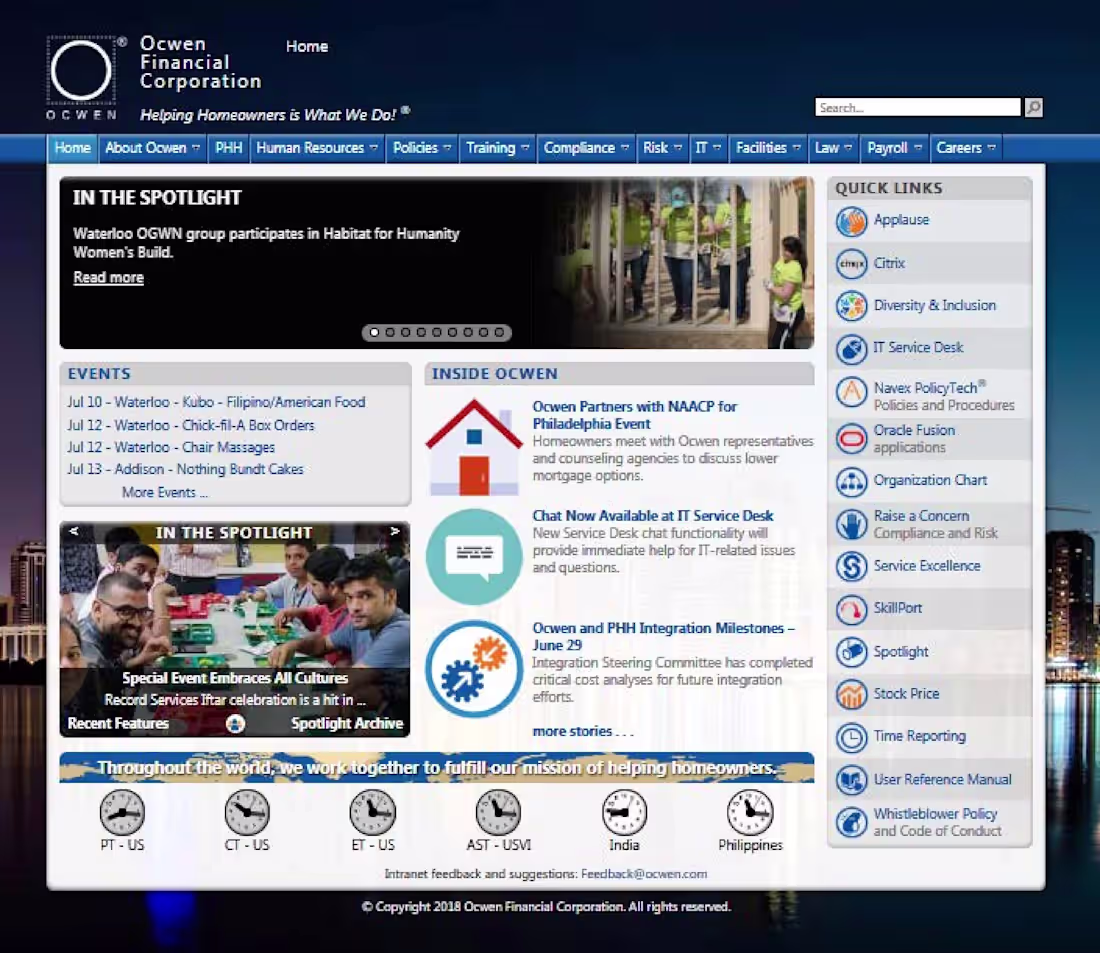 Cover image for Developed and maintained Ocwen's employee