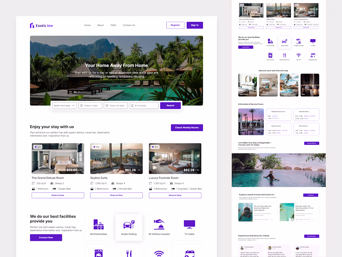 Cover image for Exotic Inn Hotel Landing Page Design