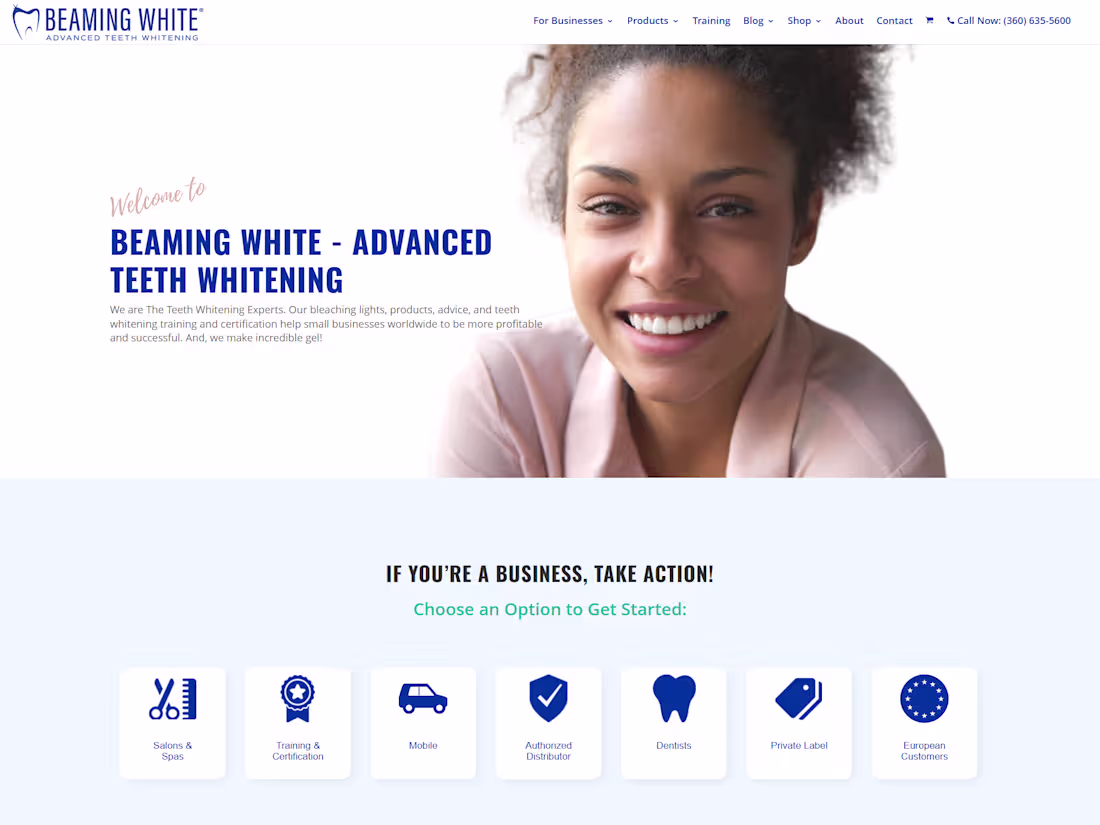 Cover image for Beaming White - USA Teeth Whitening Manufacturer - Divi Website 