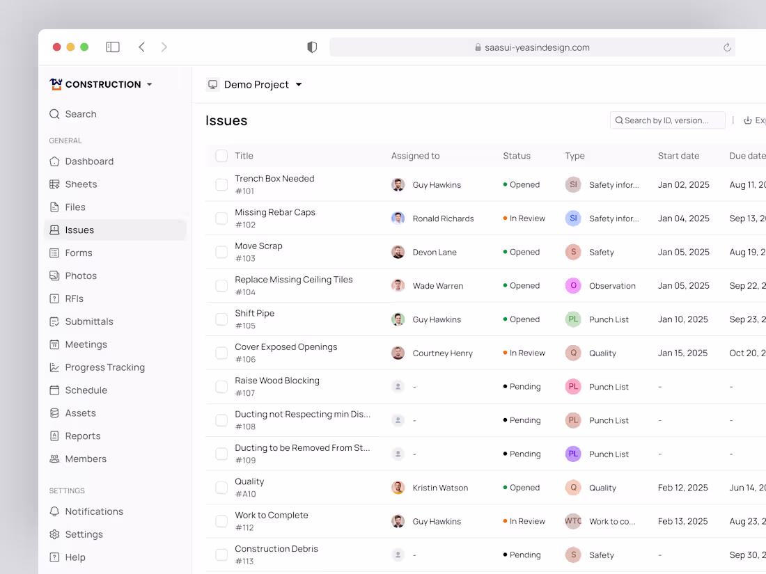 Cover image for Issues Table UI – Construction Management SaaS Web App