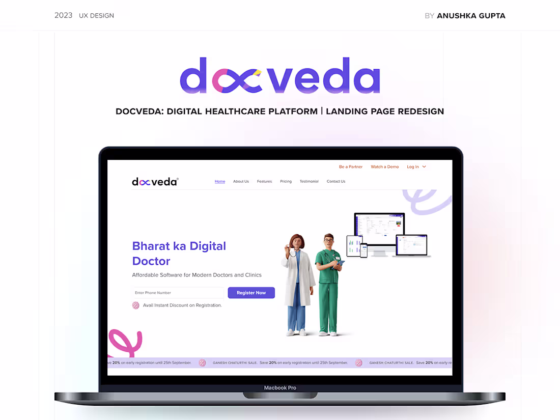 Cover image for DocVeda | Digital Healthcare Landing Page Redesign 