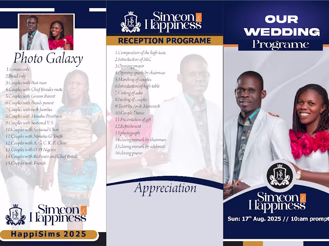 Cover image for Wedding Program Brochure for Simeon and Happiness (Happisims)